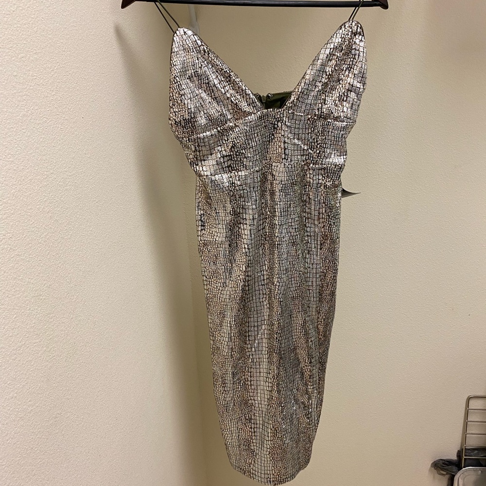 Rare London Silver Sequin Bodycon Midi Dress